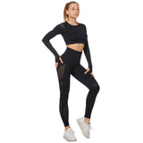 2 x RAW Customer Returns Jamron Women s Yoga Clothing Set Crop Top Leggings 2 Piece Tracksuit Gym Fitness Activewear Black SN05405 S - RRP €59.8