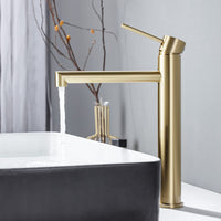 1 x RAW Customer Returns ONECE wash basin faucet gold, wash basin faucet high with spout height 204 mm, high faucet for countertop wash basin, with removable bubbler, vertical spout design, bathroom faucet gold - RRP €62.99