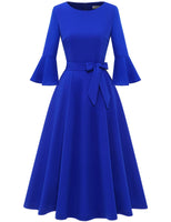 1 x RAW Customer Returns HomRainFestive Dresses for Wedding 3 4 Sleeve Round Neck Midi Dresses Rockabilly Dresses Evening Dress Long Cocktail Dress Royal Blue M - RRP €45.14