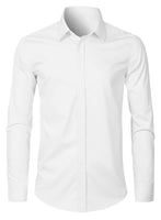 1 x RAW Customer Returns Elegancity Men s Long Sleeve Solid Color Shirt Regular Fit Leisure Elastic Work Shirt Sizes S-XXL 1 White XL - RRP €28.89