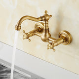 1 x RAW Customer Returns 360 Rotatable Wall Mounted Kitchen Faucet Brass Antique Wall Mounted Double Lever Sink Faucet Wash Basin Faucet Water Tap Wall Mounted Wash Basin Faucet Retro Wash Basin Mixer for Kitchen Antique A  - RRP €44.36