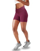 3 x Brand New Lulucheri Women s Cycling Shorts V Cross Waist Short Sports Pants Leggings with Pockets Sports Yoga Biker Shorts for Gym Training, Fitness, Everyday Life - 13cm XL, Magenta  - RRP €82.8