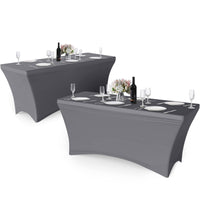 1 x RAW Customer Returns Granbest Pack of 2 6 Feet Fitted Spandex Rectangular Tablecloth with High Stretch for Party, Banquet, Wedding Event, Exhibition, Outdoor 18cm, Light Grey  - RRP €27.22