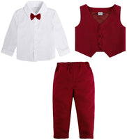 1 x RAW Customer Returns mintgreen Baby Boy Clothes, 3 Pieces Ceremony Wedding Suits Baptism Dress Long Sleeves Shirt Vest Trousers Bow Tie, Burgundy, 12-18 months, 80 - RRP €38.9