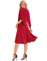 1 x RAW Customer Returns DRESSTELLS Women s Formal Dresses for Women Plus Size Chiffon Cape Elegant Cocktail Dress Wedding V-Neck Knee-Length A-Line Summer Dress Red XL 14PLUS - RRP €53.21