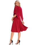 1 x RAW Customer Returns DRESSTELLS Women s Formal Dresses for Women Plus Size Chiffon Cape Elegant Cocktail Dress Wedding V-Neck Knee-Length A-Line Summer Dress Red XL 14PLUS - RRP €53.21