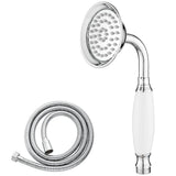 1 x RAW Customer Returns Maynosi hand shower retro, nostalgic shower head with ceramic handle, shower head with shower hose and Teflon tape, metal hand shower, replacement rain shower, white ceramics, chrome-A - RRP €31.55