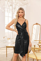 2 x Brand New Women s Cocktail Dress Sequin Dress Sexy Party Dress V-Neck Spaghetti Straps Evening Dress Bodycon Dress Black XL - RRP €53.2