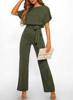 1 x RAW Customer Returns Dokotoo Women s Long Sleeve Elegant Round Neck Backless Jumpsuit Sexy Belted Pants S-XL Green Z XXL - RRP €49.99