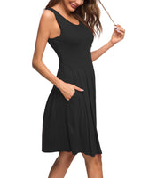 1 x Brand New AUSELILY women s sleeveless pleated loose swing leisure dress with knee-length pockets black, L  - RRP €22.69