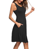 1 x Brand New AUSELILY women s sleeveless pleated loose swing leisure dress with knee-length pockets black, L  - RRP €22.69