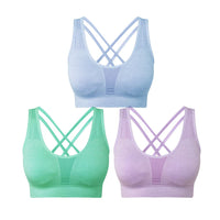 1 x RAW Customer Returns SEGRILA Women s Sports Bra Set Without Underwire Cross Back Yoga Bustier Padded Blue, Purple, Green L  - RRP €26.99