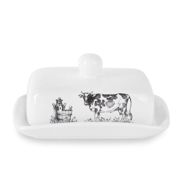 1 x RAW Customer Returns Butter dish ceramic butter dish cow butter dish with lid for 250g butter, white with black cow pattern, porcelain, butter bell, butter dish, butter container, butter container - RRP €14.58