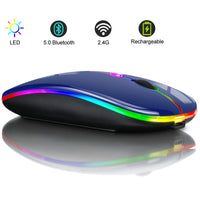 1 x RAW Customer Returns Wireless Slim Mouse 2.4G Portable Optical USB Wireless Mice, Rechargeable LED Dual Mode Bluetooth 5.0 and 2.4G Wireless for Laptop, PC, iOS, Android, Windows Blue  - RRP €11.99