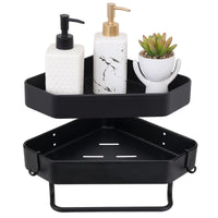 1 x Brand New Yuirshion Shower Shelf Without Drilling-Matte Finish Shower Shelf Corner-Bathroom Shelf Stainless Steel-2 Pieces,Shower Basket With Four Hooks With Towel Holder,Shampoo Holder For Shower,Bathroom Organizer Black - RRP €10.07