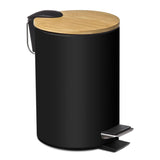 3 x RAW Customer Returns EURASIA STORE - Metal Trash Can with Bamboo Lid, 3L, 17x22.5x23.5 cm, Small Trash Can with Pedal, Carrying Handle, Metal and Bamboo, for Bathroom, Kitchen or Desk Black Trash Can  - RRP €56.37