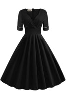 1 x RAW Customer Returns AXOE women s 60s dress with 3 4 sleeves cocktail dress evening dress plain black, size 40, L - RRP €37.3