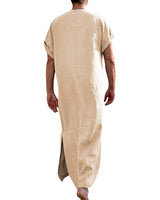 1 x RAW Customer Returns YAOHUOLE Men s Short Sleeve Long Gown Thobe Loose Fit Side Split Home Robe With Pocket Khaki 2XL - RRP €23.18