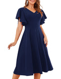 1 x RAW Customer Returns bridesmay Midi Cocktail Dresses for Women Navy Blue 50s Retro Petticoat Pleated Skirt Festive Elegant Evening Dresses With Sleeves Ball Gown Confirmation Dresses Navy S - RRP €46.38