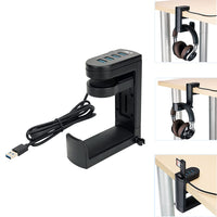 1 x RAW Customer Returns KIWIFOTOS Headphone Stand with USB Hub, Under Desk Headset Hanger with 4 USB Ports 1 USB 3.0 3 USB 2.0 Cable Clip, 360 Rotating Adjustable Headset Holder for Headphones - RRP €17.99