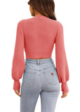 1 x RAW Customer Returns GeGekoko Women s Sexy Crew Neck Cropped Sweaters Ribbed Long Sleeve Crop Top Pullover Sweater, Pink, M - RRP €34.99