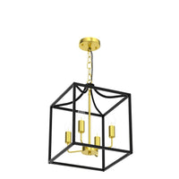 1 x RAW Customer Returns Qcyuui Industrial Metal Lantern Chandelier 4-Light Height Adjustable Farmhouse Ceiling Chandelier, Rustic Gold Kitchen Island Hanging Light Fixture for Foyer Hallway Dining Room - RRP €73.22