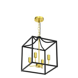 1 x RAW Customer Returns Qcyuui Industrial Metal Lantern Chandelier 4-Light Height Adjustable Farmhouse Ceiling Chandelier, Rustic Gold Kitchen Island Hanging Light Fixture for Foyer Hallway Dining Room - RRP €73.22