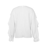 1 x RAW Customer Returns Loalirando Women s Long Sleeve Elegant V Neck Sexy Blouse Office Casual White Medium - RRP €32.27