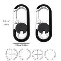 2 x Brand New Key ring carabiner 2 pieces key ring made of metal carabiner key ring with 4 key rings car key ring for men and women mini outdoor tools black black  - RRP €26.2