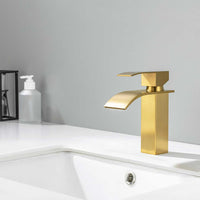 1 x RAW Customer Returns ONECE wash basin faucet brushed gold, faucet bathroom sink faucet waterfall bathroom faucet, stainless steel waterfall faucet mixer tap for bathroom - RRP €48.99