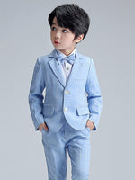 1 x RAW Customer Returns LOLANTA 3-piece boys plaid suit set, elegant blazer for wedding prom, formal wear jacket-pant-bow tie set blue, 10-11 years, label size 150  - RRP €39.98