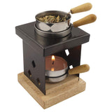 1 x RAW Customer Returns Metal incense burner on wooden base with incense pot Design Arian H 8.5 cm - RRP €24.71