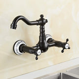 1 x RAW Customer Returns 360 Rotatable Wall Mounted Kitchen Faucet Brass Antique Wall Mounted Double Lever Sink Faucet Wash Basin Faucet Water Tap Wall Mounted Wash Basin Faucet Retro Wash Basin Mixer for Kitchen Black  - RRP €52.22