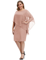 1 x RAW Customer Returns Hanna Nikole Plus Size Cape Chiffon Dress Slim Fit Prom Dress for Wedding Guests Dark Pink 54 - RRP €42.85