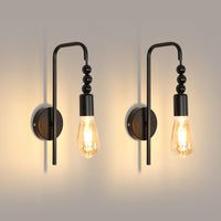 1 x RAW Customer Returns Goeco wall light indoor 2 pieces, E27 black retro wall lamp made of metal, vintage wall spotlight, wall lamp interior lighting for staircase hallway cafe bar restaurant hotel living room without bulb  - RRP €17.34