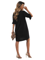 1 x RAW Customer Returns Famulily Womens Casual Ruffle Sleeve Shift Above Knee Dress Ladies Pleated Tunic Dresses Black XXL - RRP €34.27