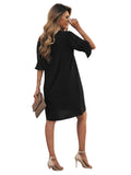 1 x RAW Customer Returns Famulily Womens Casual Ruffle Sleeve Shift Above Knee Dress Ladies Pleated Tunic Dresses Black XL - RRP €34.27