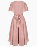 1 x RAW Customer Returns Women s Short Sleeve Dress High Waist A-Line Cocktail Dress with Belt Elegant Chiffon Summer Dress Light Pink XL - RRP €41.99