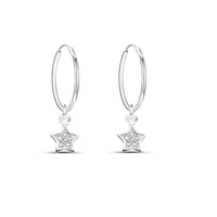 1 x RAW Customer Returns Bo Win 925 silver earrings women hoop earrings with pendant star earrings with 3A zirconia ladies earrings hanging silver hoop earrings diameter 16mm earrings silver for ladies women girls - RRP €17.54