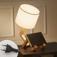 2 x RAW Customer Returns ELINKUME Robot Bedside Lamp, Creative Table Lamp with Adjustable Solid Wood Base, Living Room Modern E27 Table Lamp with Fabric Shade, Decorative DIY Lamps for Bedroom and Children s Room - RRP €80.42