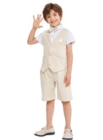 1 x RAW Customer Returns LOLANTA 4 PCS Toddler Boy Summer Wedding Children s Suit, Formal Suits Vest Set for Children, Summer Boys Suit, Beige, 104-110 Tag 110  - RRP €35.98