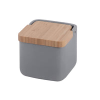 1 x RAW Customer Returns KOOK TIME ceramic salt jar with hinged lid made of environmentally friendly bamboo - practical salt pot and salt container for the kitchen, ceramic salt barrel with lid, ideal as a salt container - matt grey - RRP €20.16