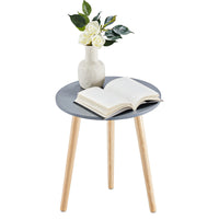 1 x RAW Customer Returns APICIZON side table, coffee table round 42 cm, height 51 cm, sofa table with legs made of solid wood, Scandinavian style, bedside table wood for living room, bedroom, natural - RRP €27.22