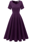 1 x RAW Customer Returns Homrain Women s Rockabilly Dress Midi Length Retro Cocktail Dress Summer Short Sleeve Dress Plus Size Knee Length A-Line Ball Gown Grape XL - RRP €49.99