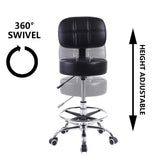 1 x RAW Customer Returns KKTONER Round Swivel PU Leather Laboratory Stool Work Chair with Height Adjustable Backrest Black Color - RRP €69.56