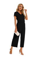 1 x RAW Customer Returns Cassiecy Jumpsuit Women s Elegant Short Sleeve Playsuit V-Neck Casual Loose Overalls Long Romper M, Z-Black  - RRP €38.99