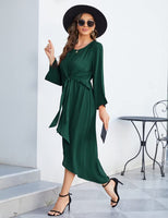 1 x RAW Customer Returns Clearlove Women s Elegant Dress A-Line Festive Midi Dress Long Vintage Retro Dresses with Sloping Back Hem and Long Sleeves Casual Dress Dark Green L - RRP €17.64