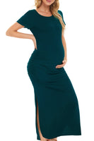 1 x RAW Customer Returns Smallshow Maternity Dresses Women Long Side Split Maternity Clothing Teal M - RRP €34.99