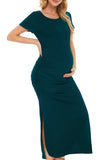 1 x RAW Customer Returns Smallshow Maternity Dresses Women Long Side Split Maternity Clothing Teal M - RRP €34.99