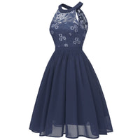 1 x RAW Customer Returns Evening dresses elegant for wedding ladies 50s rockabilly halter neck swing lace chiffon dress festive graduation dress wedding dress cocktail dress Christmas New Year s Eve party dress navy blue L - RRP €39.99